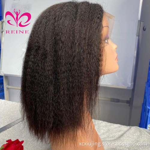 Cuticle Aligned Hair Natural Color  Middle Part Kinky StraightBrazilian Hair 4X4 Swiss Lace Closure Wigs for Black Women